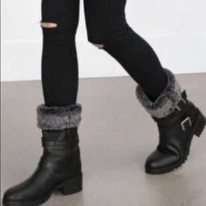 ZARA LEATHER BOOTS W/INSULATED FUR COLOR BLACK SIZE 9 NWOB